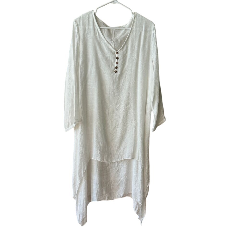 Dress Womens‎ 5X White Gauze Henley High Low Hem Layered Shift Mini Lagenlook